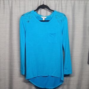 Entro Turquoise Lace Accent Long Sleeve Top